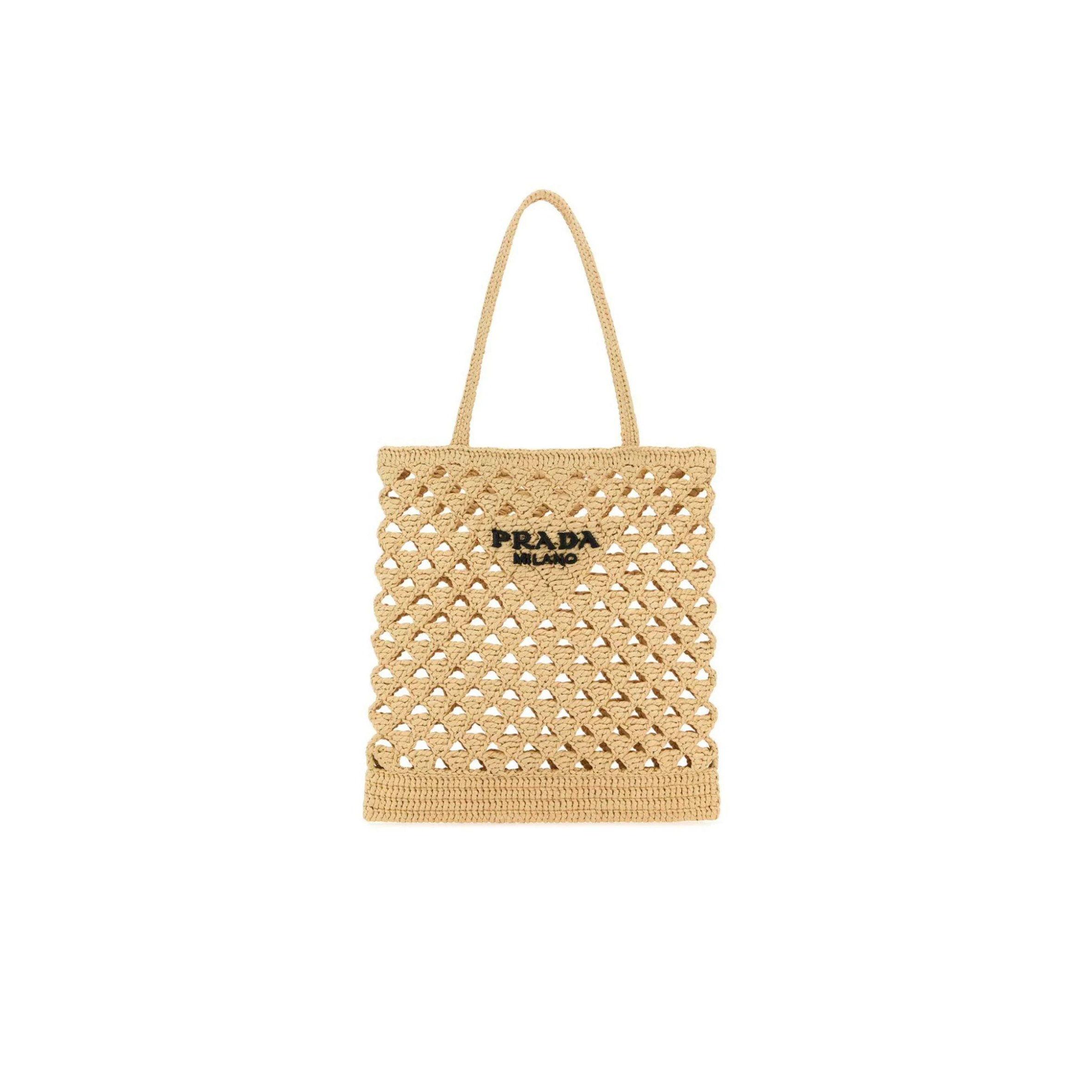 Pra*a medium woven fabric crochet tote bag 1bg493 (31*30*1cm)